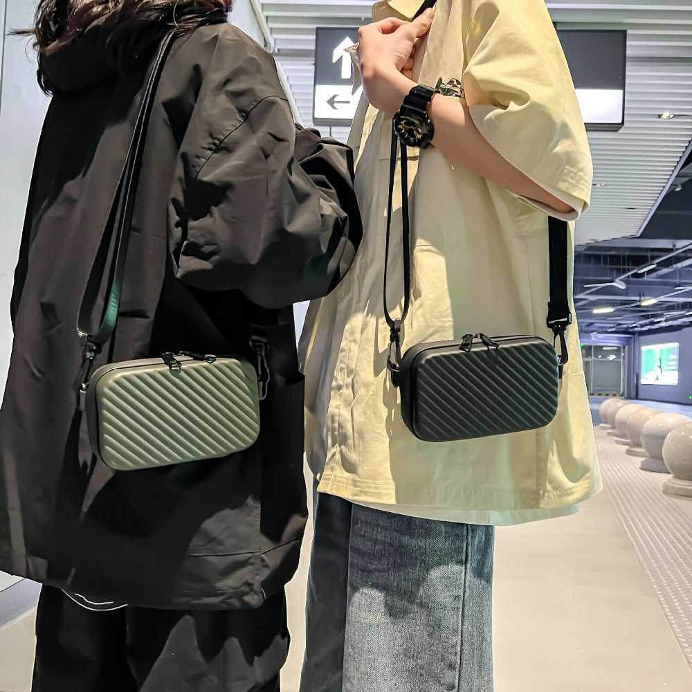 Unisex Trendy Diagonal Striped Shoulder Bag Simple Lightweight Box Bag Soft Pu Leather Pressed Shells MenS Messenger Bag Y250730