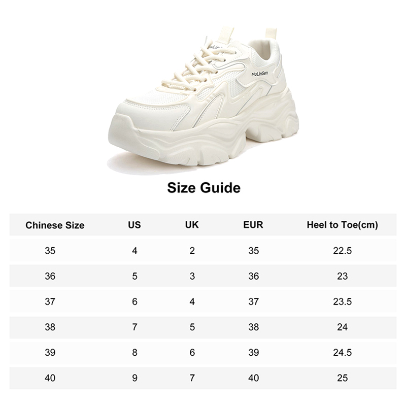 Mulinsen women's shoes 2025 new white sneakers breathable casual sports shoes show small feet summer thick-soled dad shoes