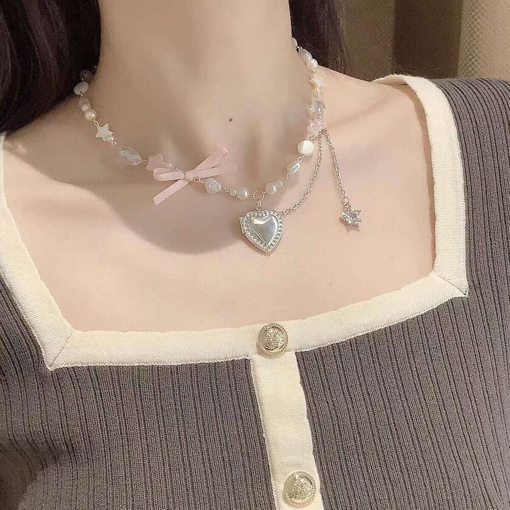 Dopamine Heart Pearl Necklace for Women, Niche Design, Exquisite High-end Collarbone Chain, 2024 Versatile Elegant Summer 72b