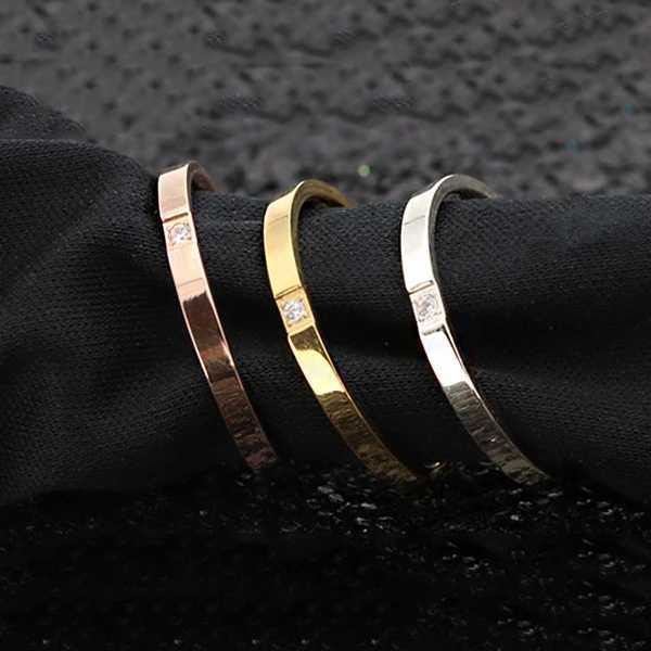 Round Titanium Steel Cubic Zirconia Rings For Women Minimalist Stainless Steel Thin Finger Pinky Ring Jewelry Accessories y250730