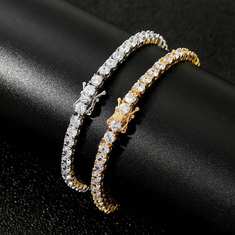 Fashion Shining Jewelry 925 Silver Round Diamond Bracelet Single Row Iced Diamond VVS 4mm 5mm 6mm Moissanite Tennis Chain