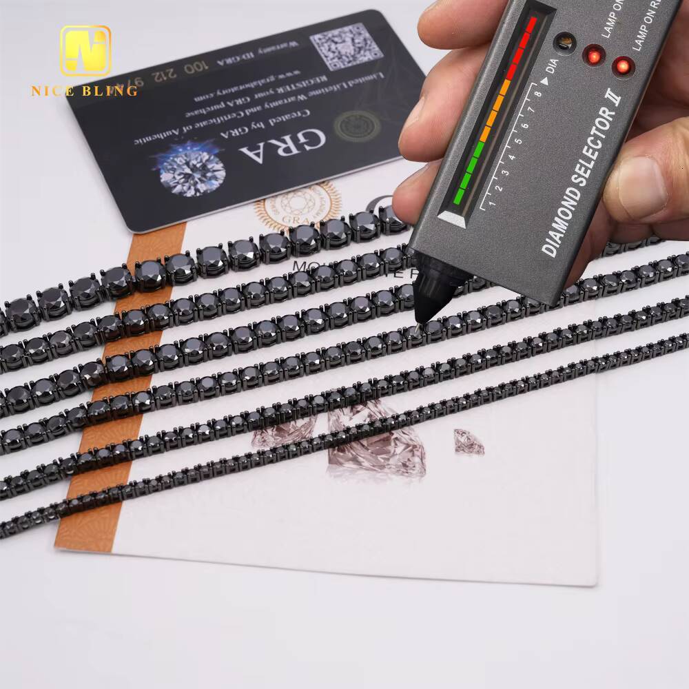 In Stock Factory Price 925 Sterling Silver Hip Hop Jewelry Bracelet Necklace Iced Out Black VVS Moissanite Diamond Tennis Chain