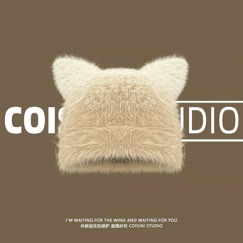 Fashion Gradual Change Color Pullover Beanies Cap Y2K Autumn Winter Leisure Warm Personality Cat Ear Knitted Hats Women 250730