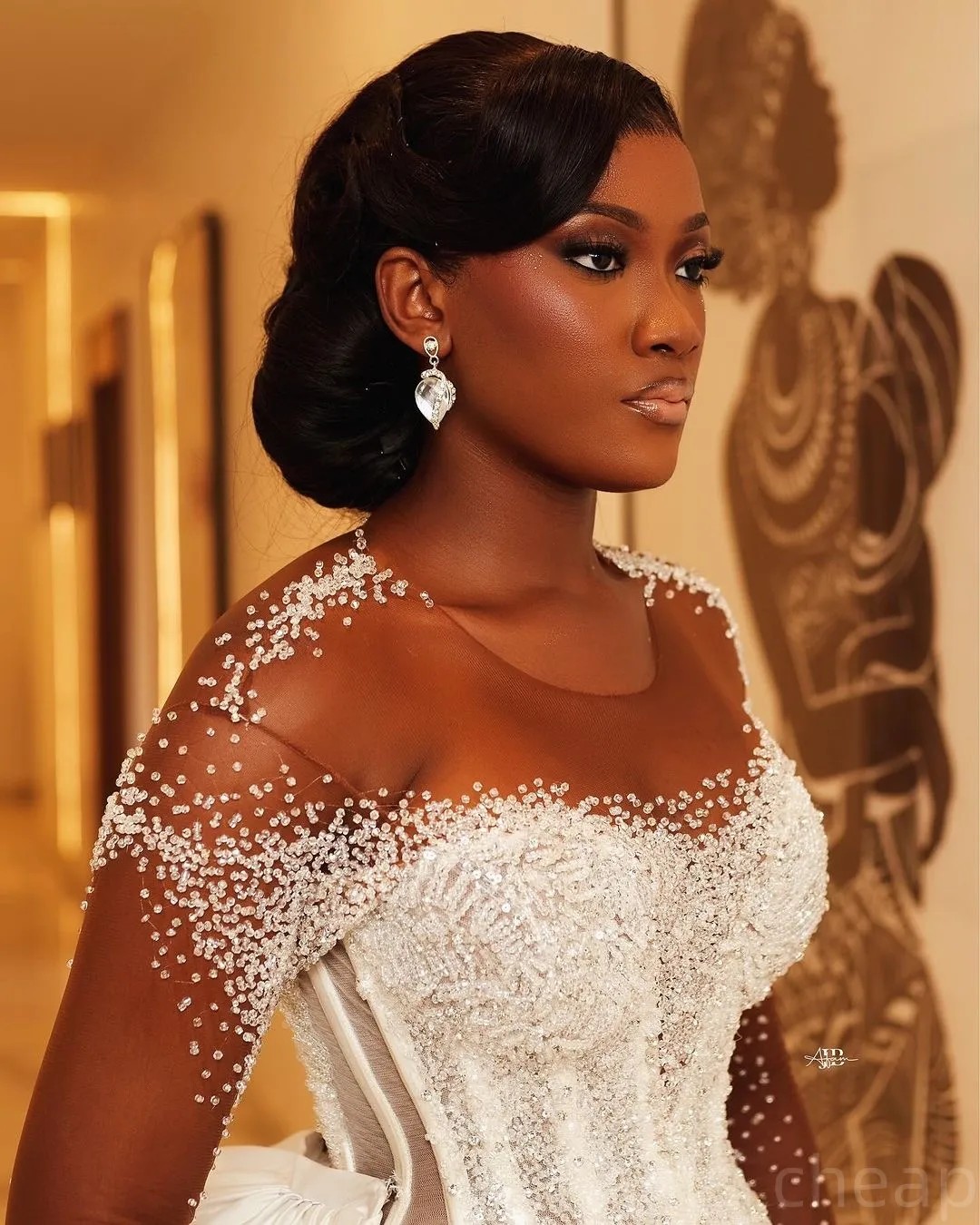 Arabic Aso Ebi Plus Size Ivory Mermaid Wedding Dresses Beaded Full Sleeves Detachable Train Sequined Lace Vintage Bridal Gowns Dress