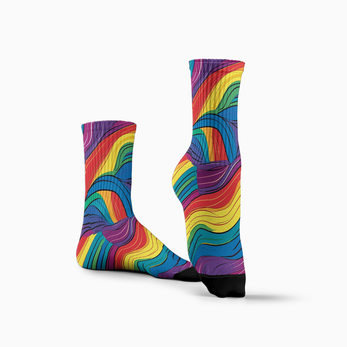Unisex Rainbow Swirl Print Tube Designer Socks C126