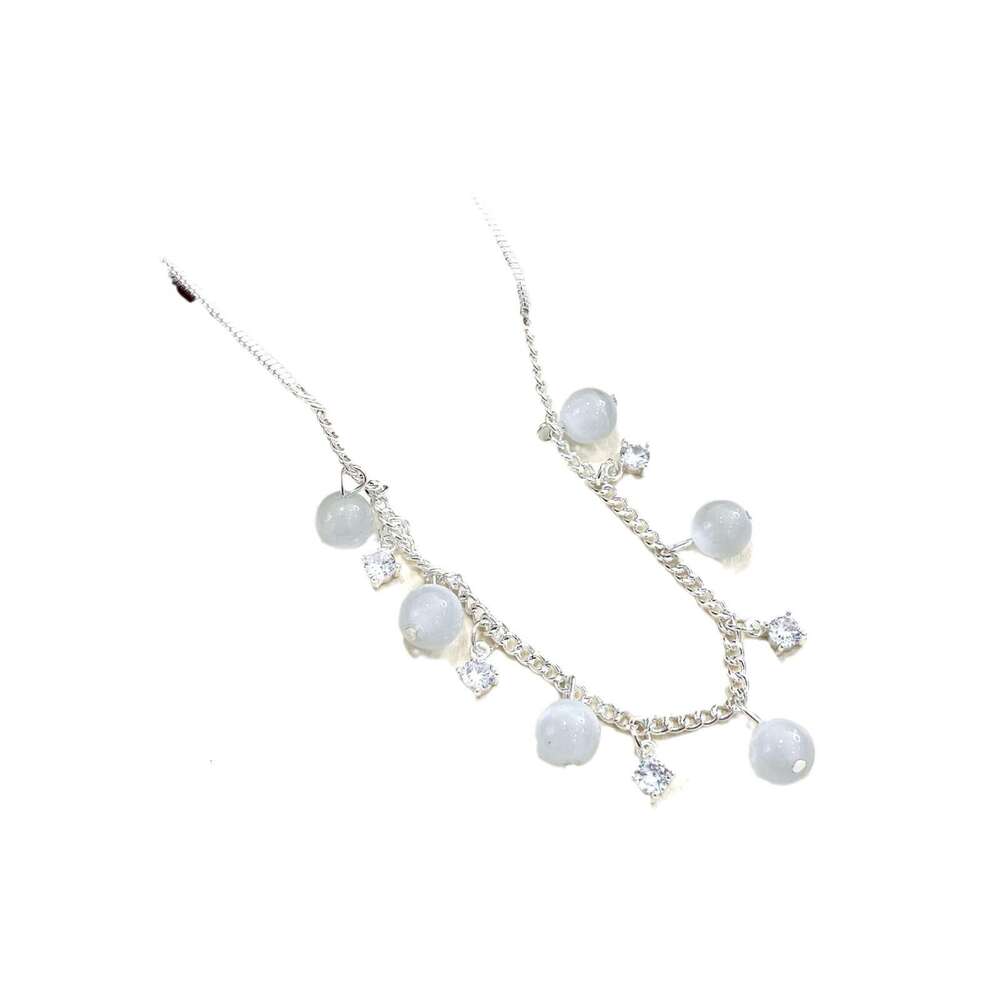 French Cat's Eye Stone Tassel Internet Celebrity Personality Light Niche Design Simple Exquisite High-end Versatile Necklace fb1