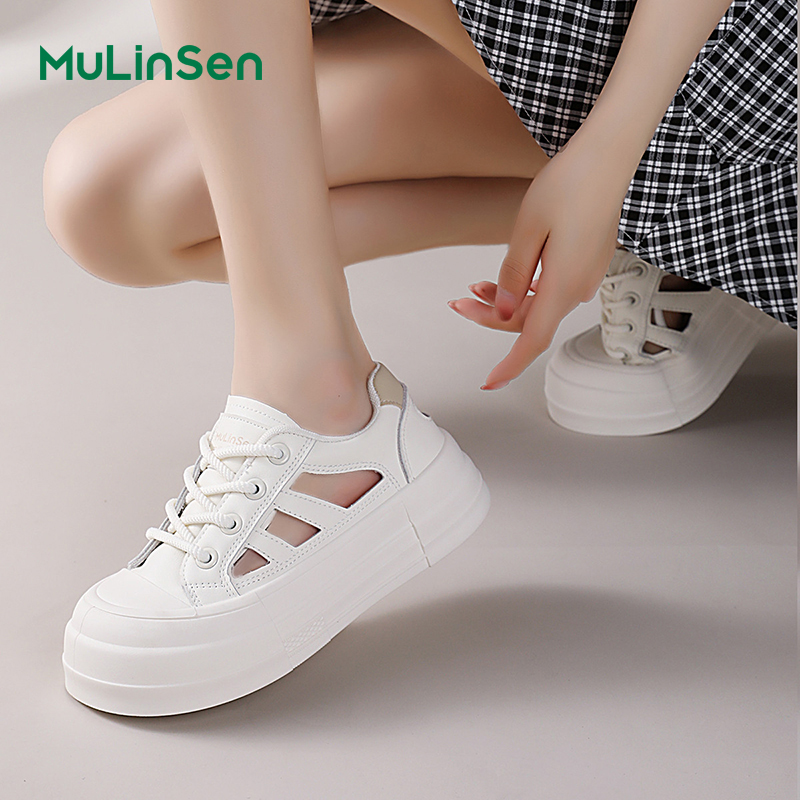 Mulinsen sneakers women's 2025 new summer hollow breathable ugly cute big head sports sandals women's casual white shoes