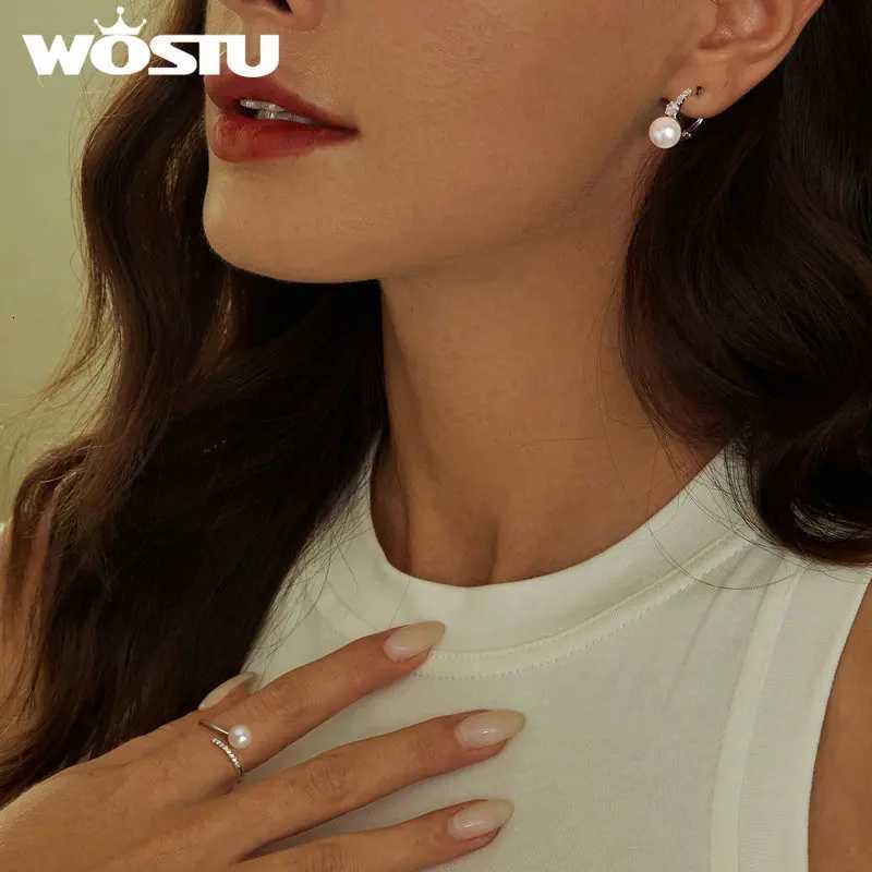 25 Sterling Silver Natural White Pearl Opening Ring Women Shiny Zircon Adjustable Ring Elegant Wedding Anniversary Gift y250730