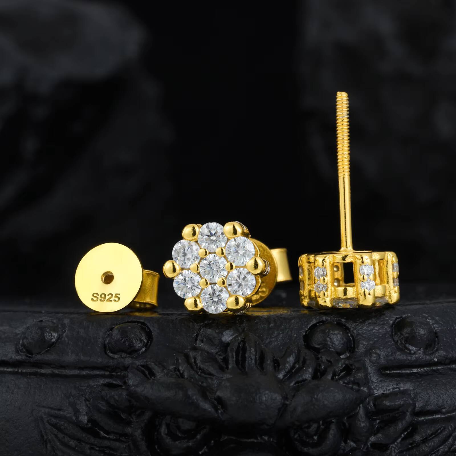 Fashion Jewelry Wholesale Flower Shape Custom 925 Sterling Silver VVS Moissanite Diamond Cluster Stud Earring