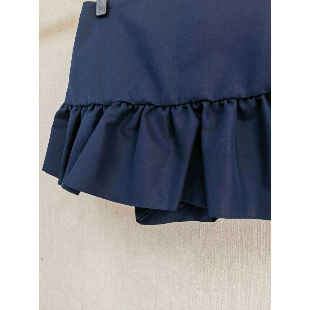 Designer Clothing 2025 Spring Women Dark Blue Jacket Skirt Set Turn-Down Collar Long Sleeve Short Coat Or Ruffles Mini Jupe Lady Suit