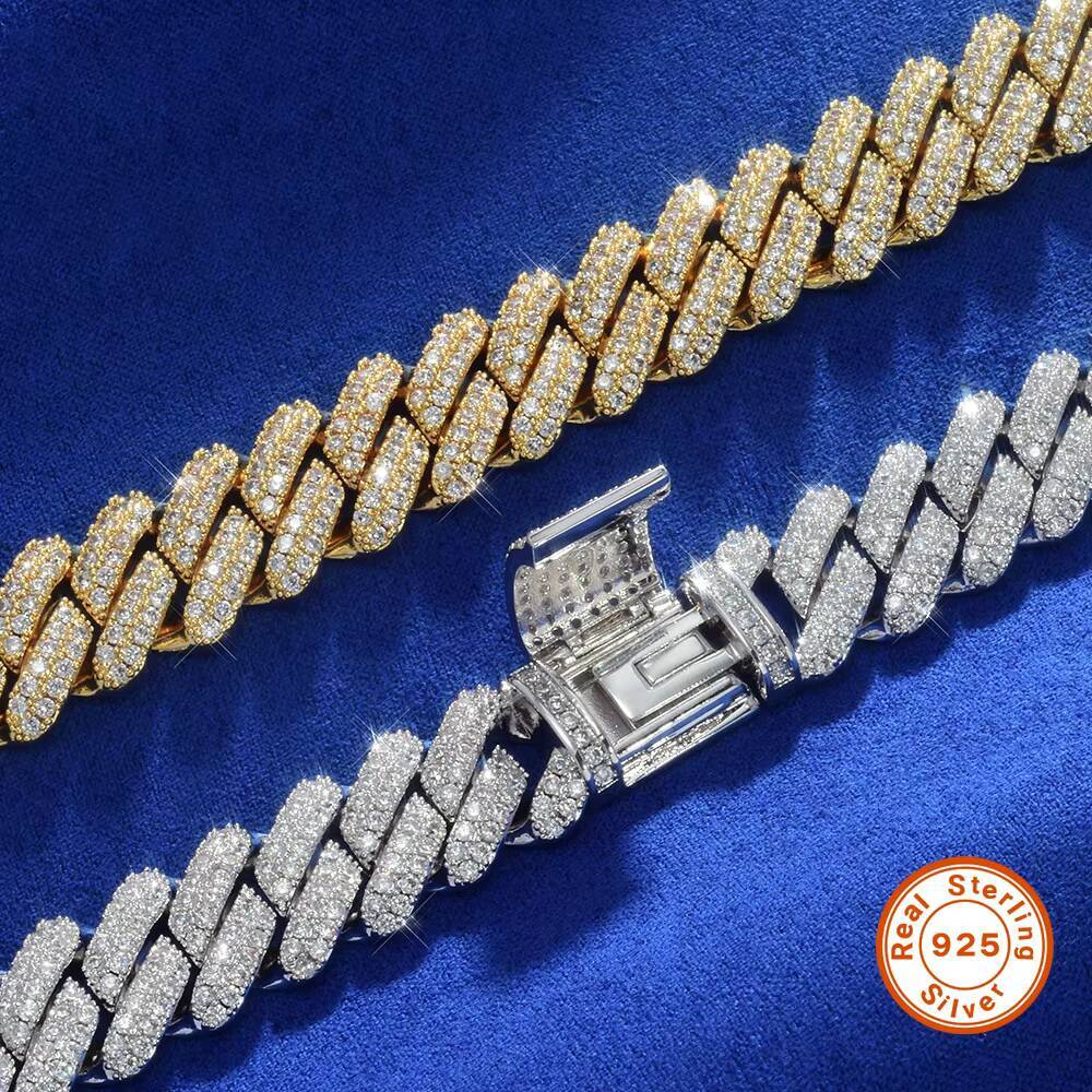 High Quality 14mm Cuban Necklace Hip Hop Jewelry Silver Moissanite Electroplated Link Chain Featuring Pearls Zircon
