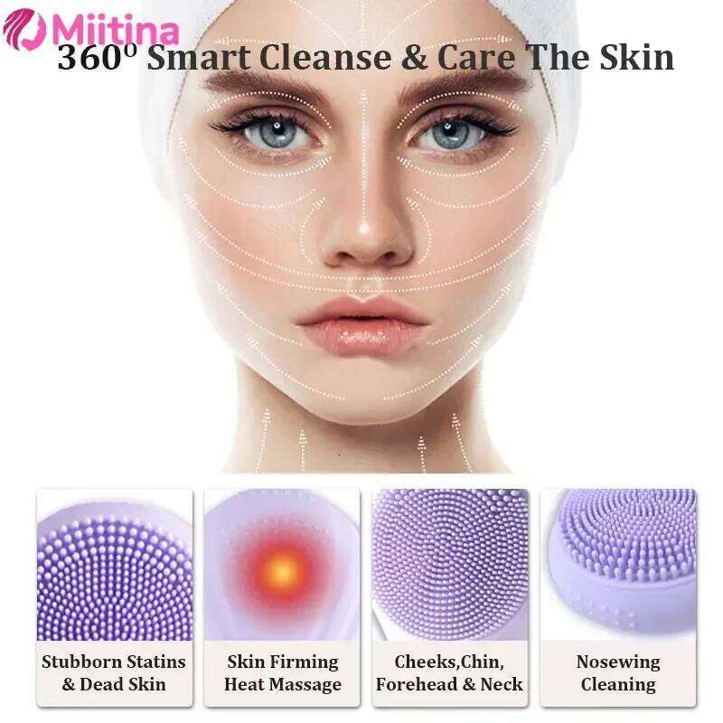 Electric Facial Brush Sonic IPX7 Waterproof Silicone Face Scrubber Exfoliator Vibration Massager Deep Cleansing Care