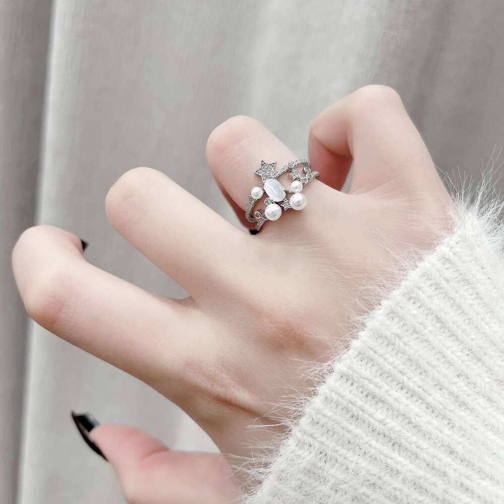 Mangxing Pearl Zircon Double Layer for Women, Elegant and Luxurious High-end Index Finger Ring, Unique Niche Design Ring d5d