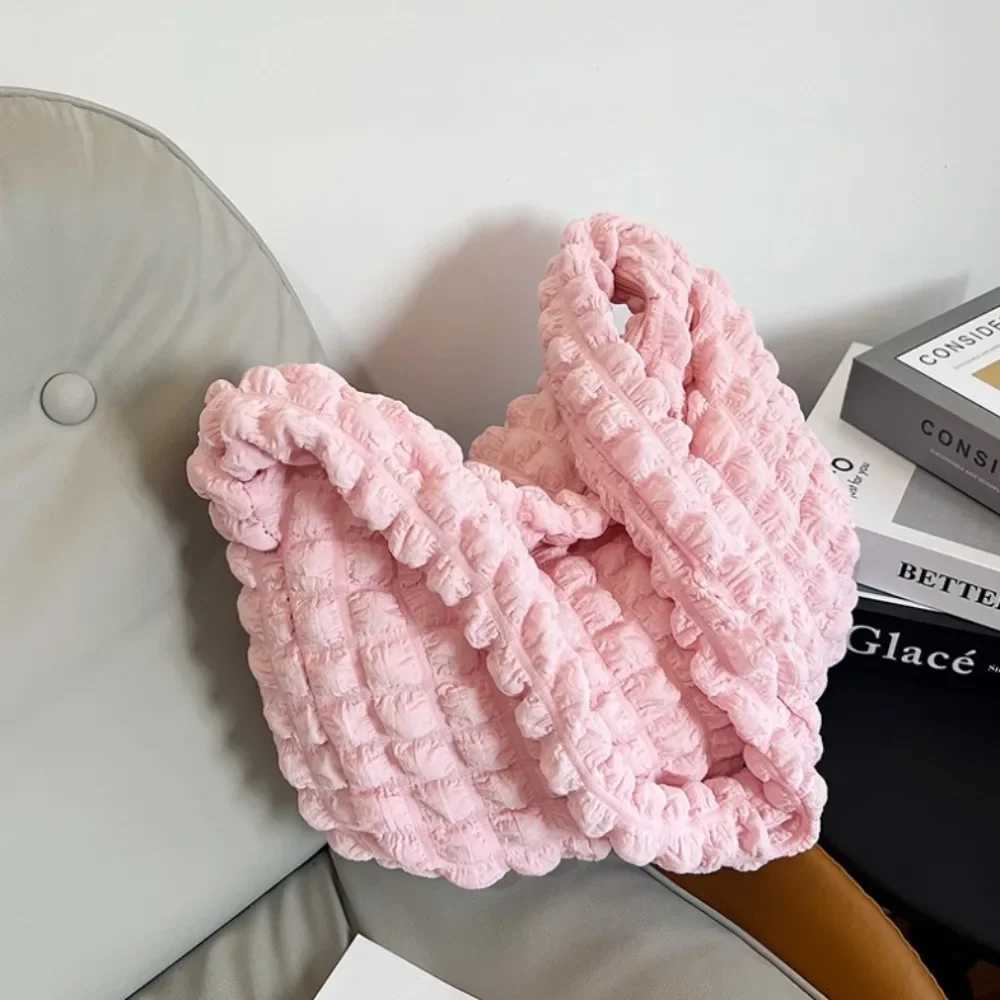 Square Padded Shoulder Bag With Nice Pleated Bubbles Large Capacity Armrest Bag Solid Color Embroidered Cross Bag For Women Y250730