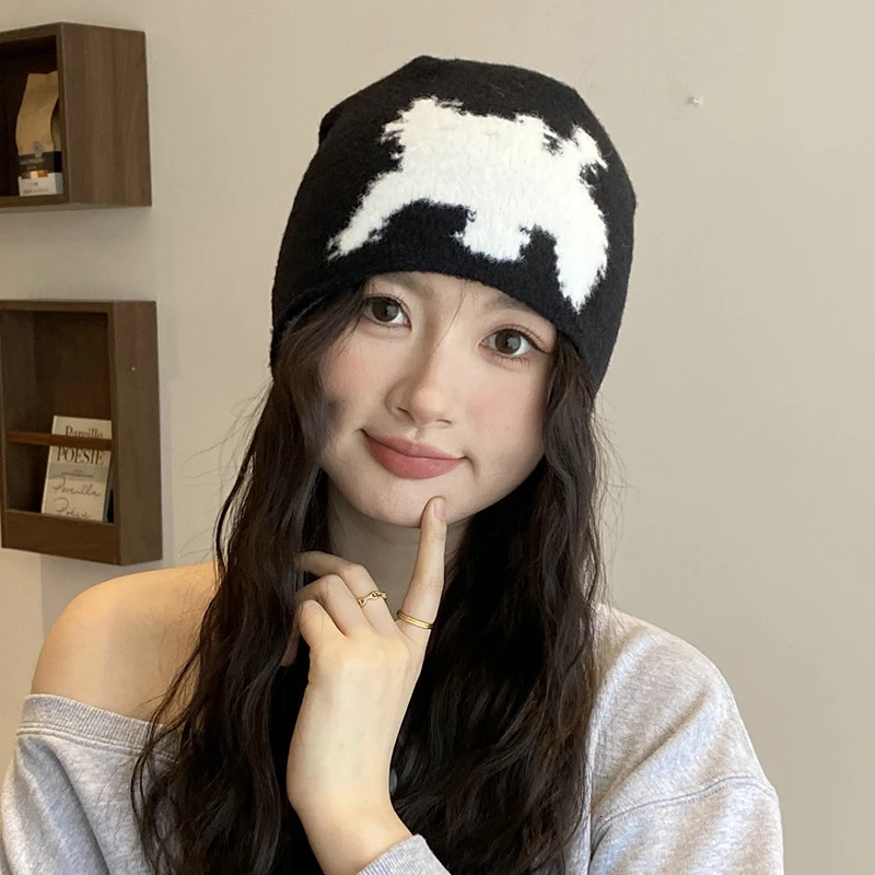 Women Hat Beanie Knitting Letter Graphic Winter Hip Hop Harajuku Y2k Streetwear Black Aesthetic Korean Fashion Pullover Unisex 250730