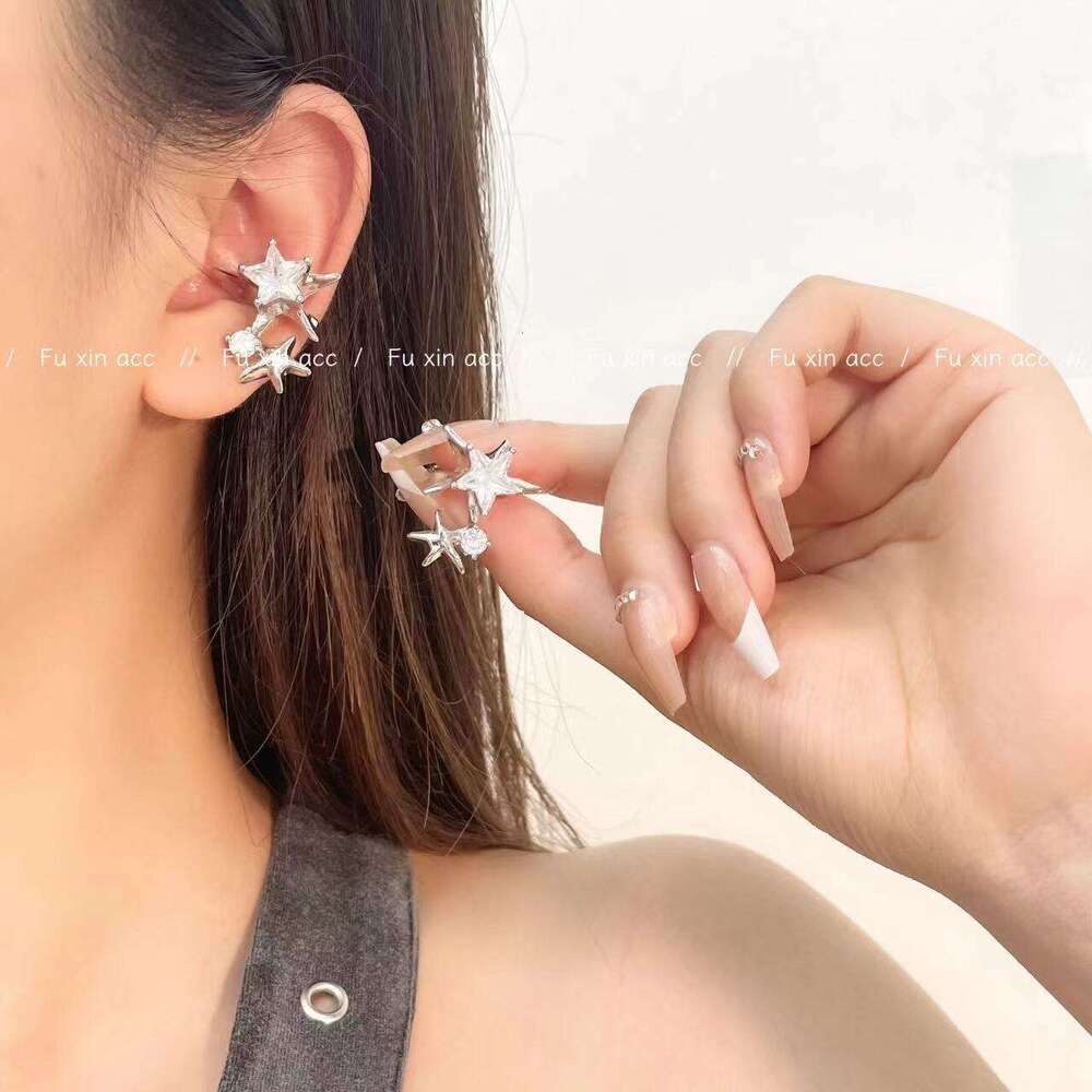Micro Pave Zirconia Twin Stars Non-Pierced Cuff Light High-End Splicing Earrings Elegant Whitening Ear Jewelry for Women 8c6