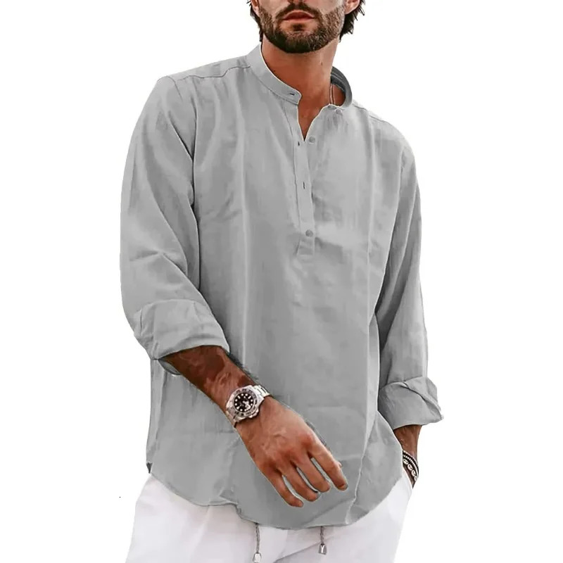 Mens Long Sleeve Cotton Polo Shirts Lightweight Oversize T Henley Beach for Men Breathable Solid Color Tops 250731