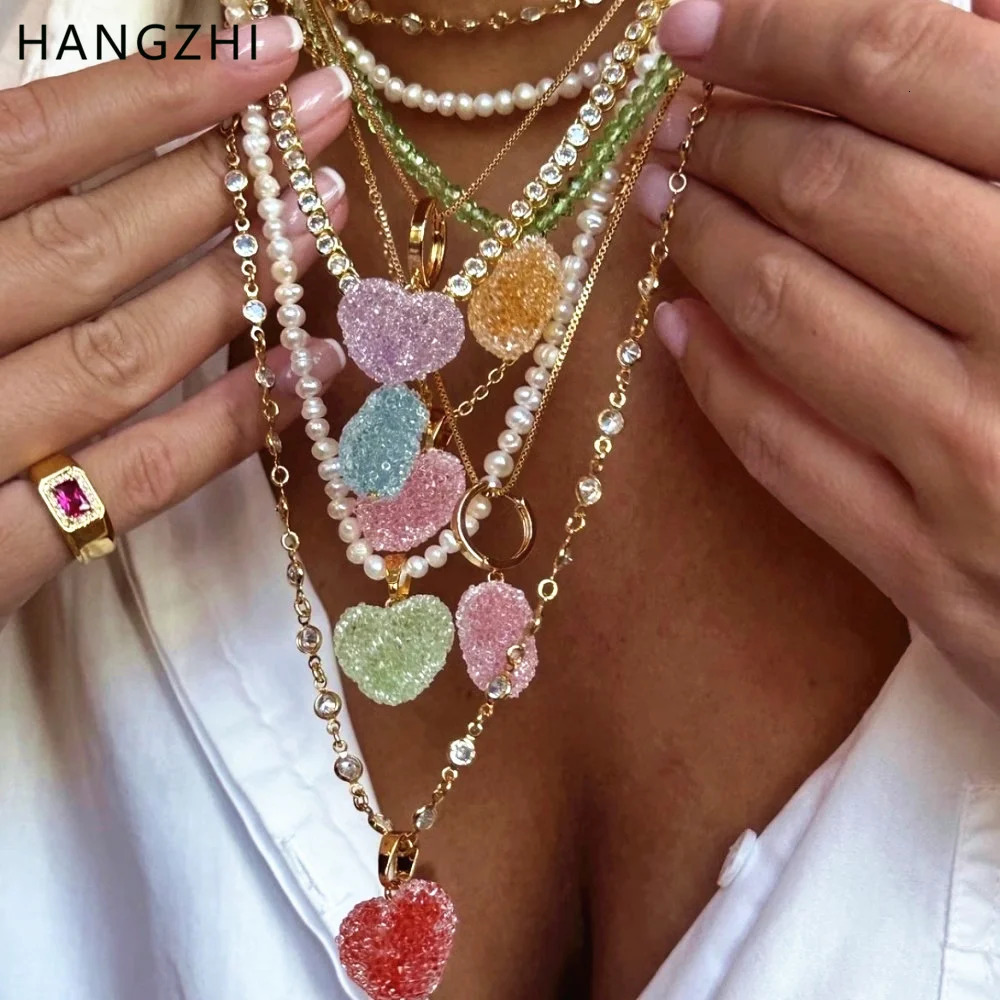 HangZhi Cute Colorful Heart Bear Resin Candy Necklace Fashion Personality Charms Summer Jewelry for Women in 250729