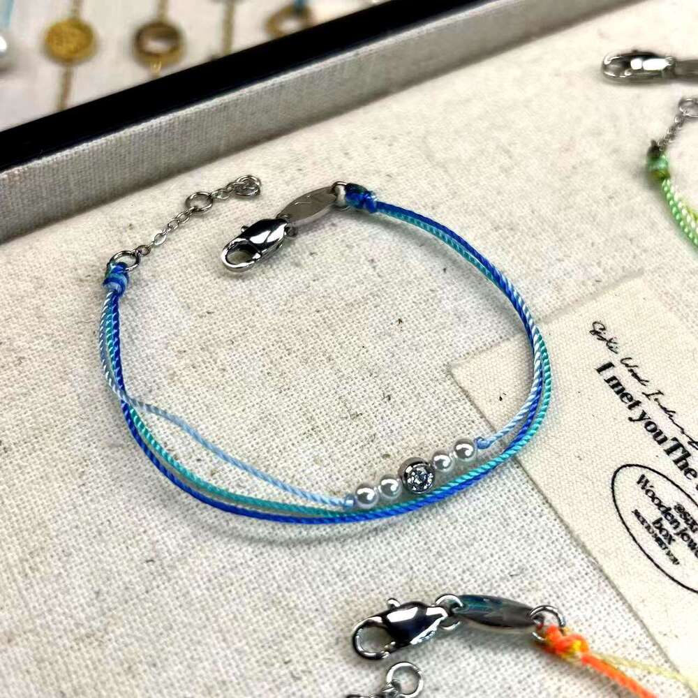 Titanium Steel French Red Rope Single Dia Multi-Rope Pearl Dopamine Niche Simple Layered Wear Non-Fading Handmade Weaving