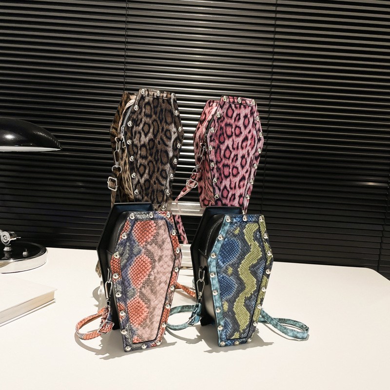 2024 New Fashion Dark Leopard Print Personality Trend Coffin Trendy PU Single Shoulder Crossbody Bag for Women ddmymoon
