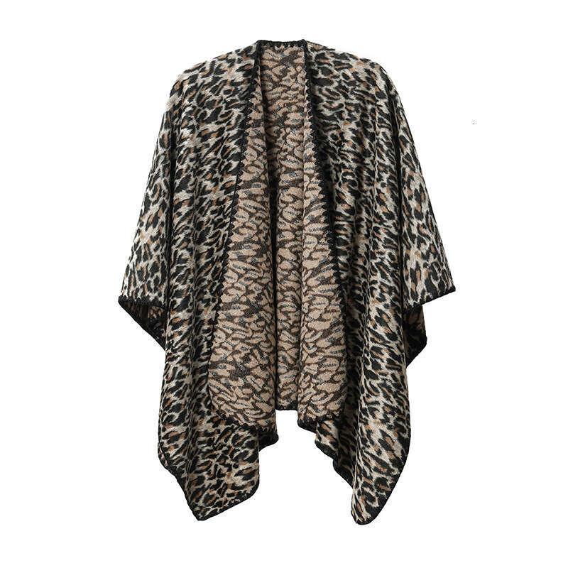 Straight Women, New Black Leopard Print Cross Shawl for Spring, Autumn, and Winter