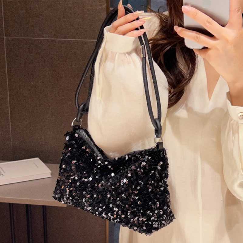 Popular trendy womens Korean-style handbag with sequins - versatile single-shoulder small bag Y250730