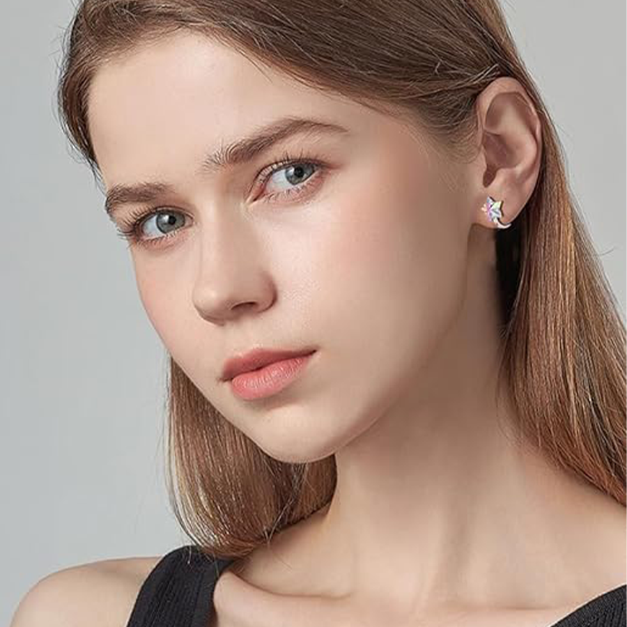 15Pairs Clip on Stud Earrings Non Pierced Teardrop Round Square CZ Pearl Twist Knot Flower Butterfly Heart Star Rainbow Cat Opal Clip on Earrings for 