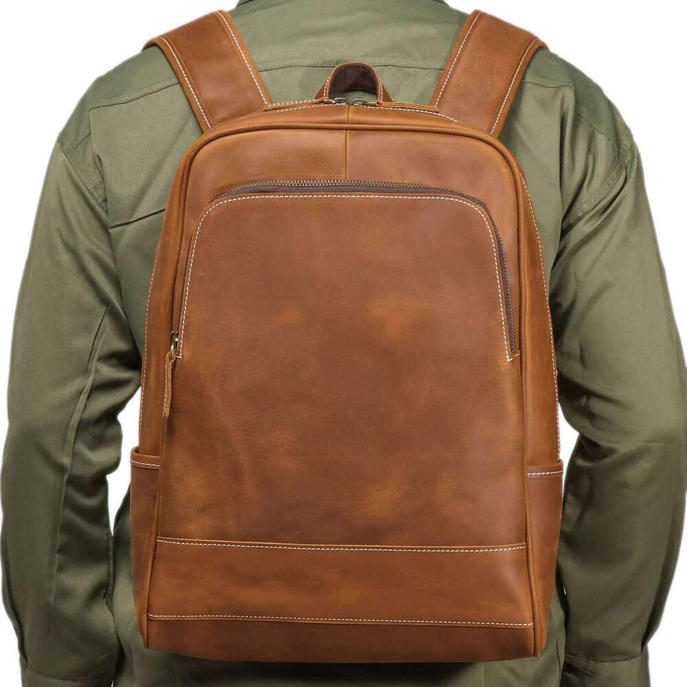 LUOKIR Vintage Men's Crazy Horse Genuine Leather Travel Backpack Large Capacity Cowhide Laptop School Bag 250731