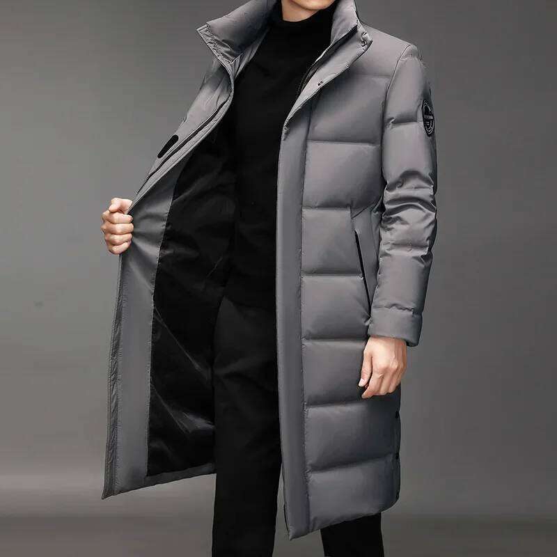 Long Men Down Coats Parkas Windproof Thick Padding Padded Winter Jacket Warm Stand Up Collar Male Coat MDNG