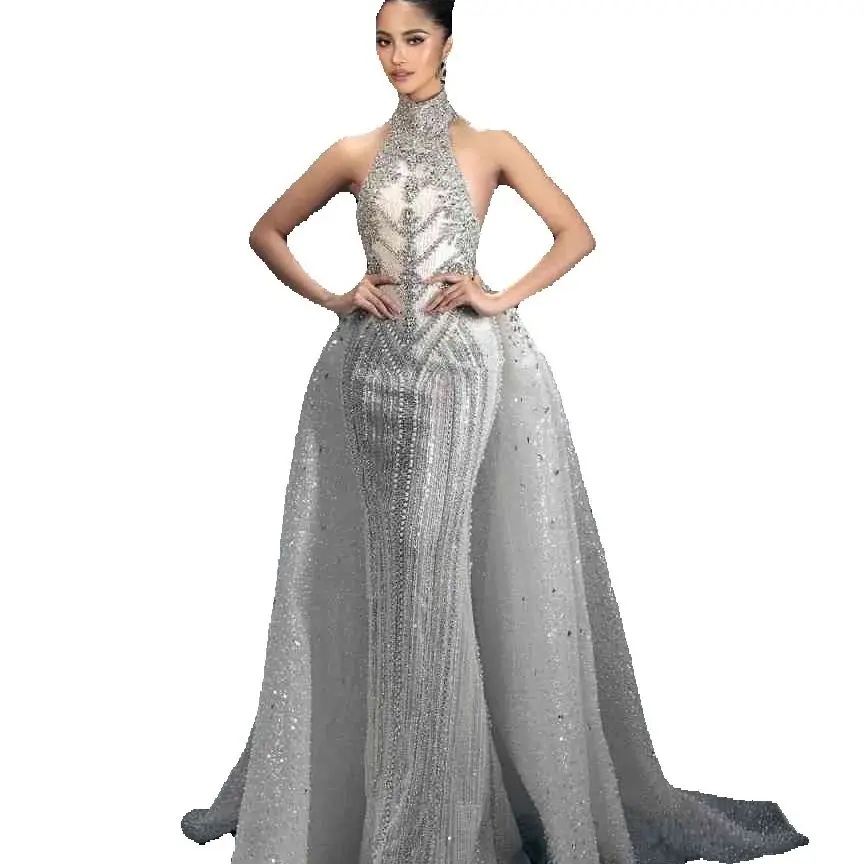 Elegant High Neck Sheath Wedding Dress Vintage Crystal Appliques Bridal Dress Sleeveless Customized Sequined vestidos de novia