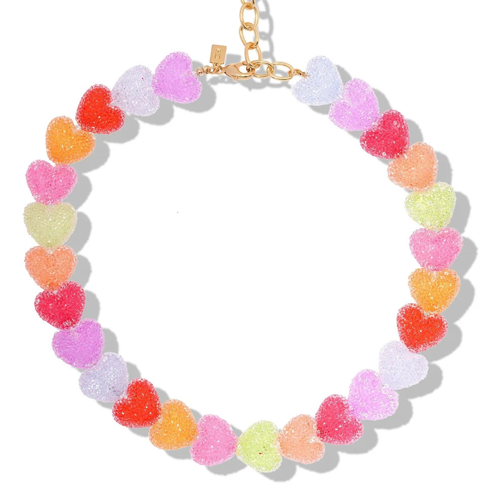 Colorful love resin necklace sweet and cute candy niche n gold-plated color preservation 250729