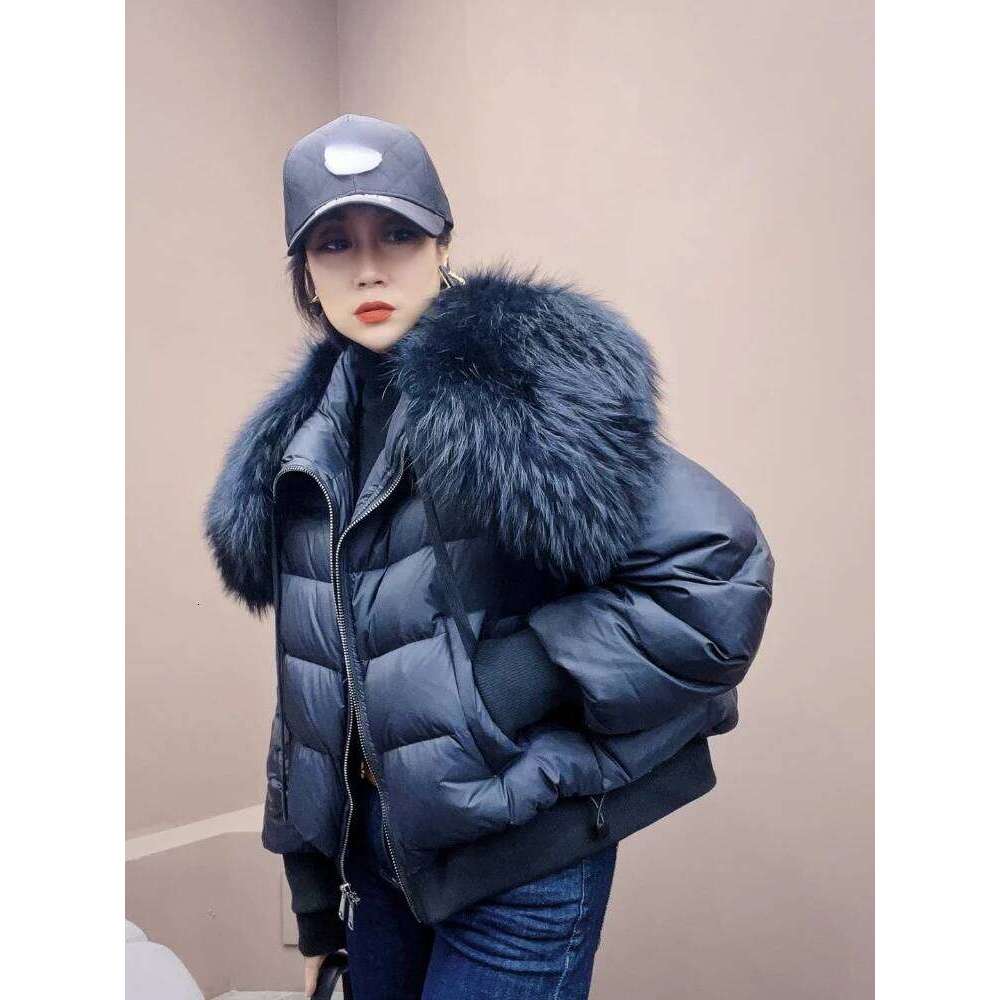 Winter Puffer Jacket Women Large Real Raccoon Fur Collar Short Female Parkas Thick Warm 90% Goose Down Coat Loose