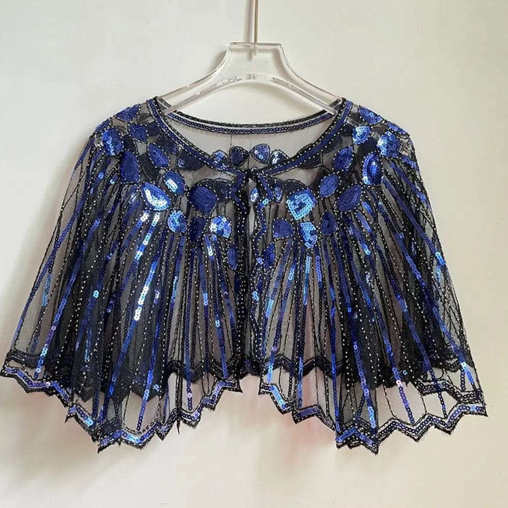 Vintage 1920s Flapper Shawl Sequin Beaded Short Cape Decoration Gatsby Party Mesh Cover Up Dress Accessory 250731