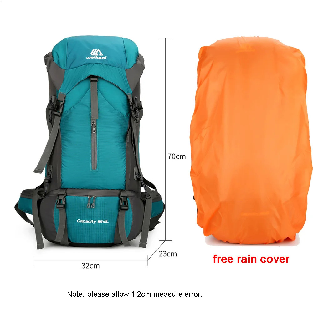 70L Nylon Camping Backpack Travel Bag With Rain Cover Outdoor Hiking Daypack Mountaineering Men Shoulder Bags Luggage 250729