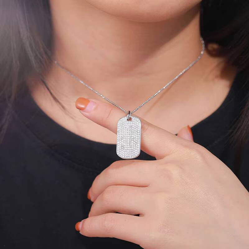 Iced Out White Gold Plated 925 Sterling Silver VVS Moissanite Diamond Tag Pendant Necklace for Men Women