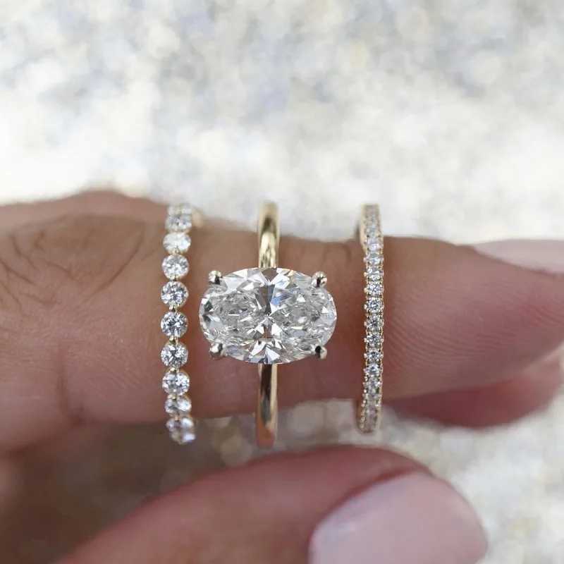 Dazzling Women Rings Gold Color Round White Stone Rings Party Set Accessories Gift y250730
