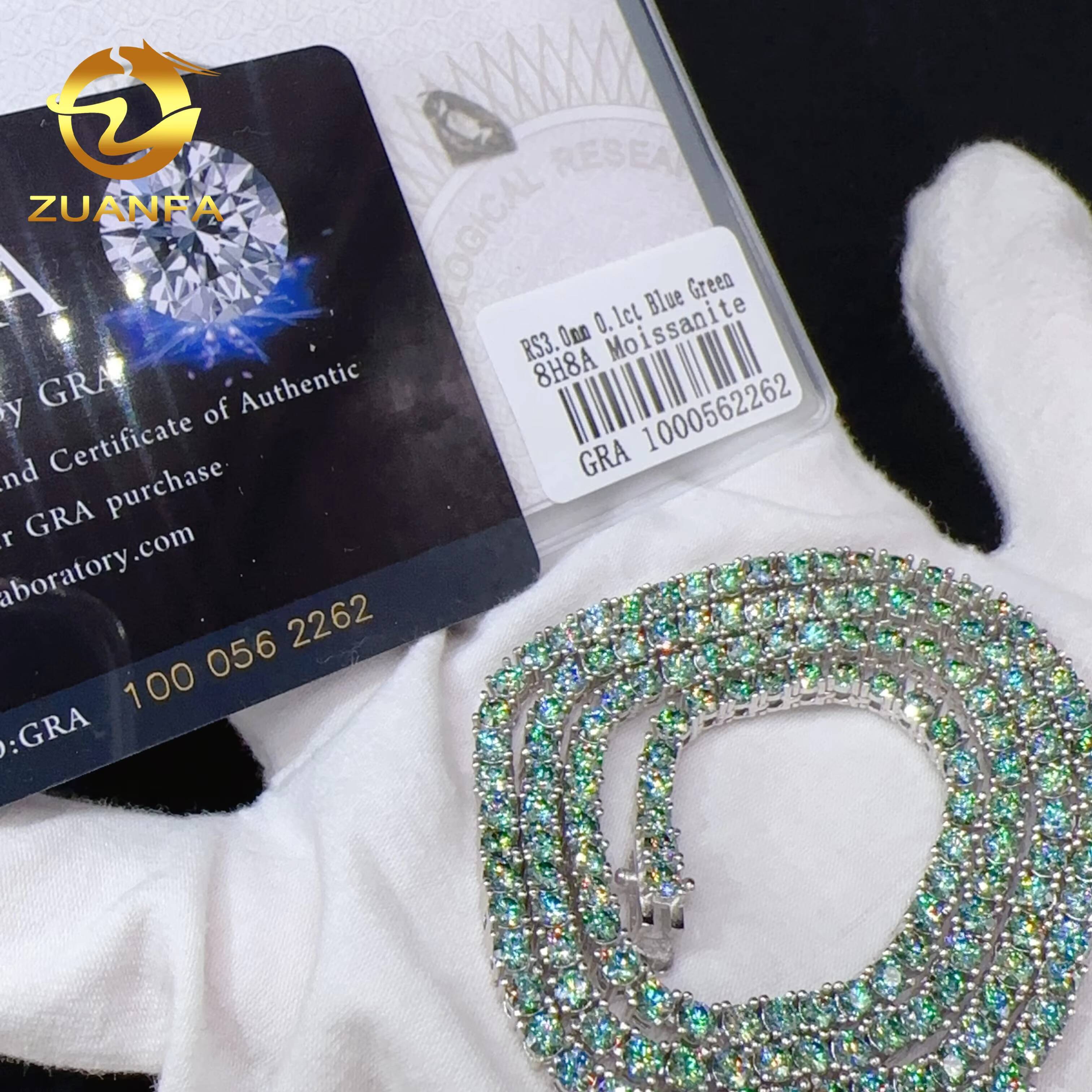 Pass Diamond Tester Luxury Fashion Jewelry 925 Sterling Silver Green Blue Colour Vvs Moissanite Lab Diamond Tennis Chain