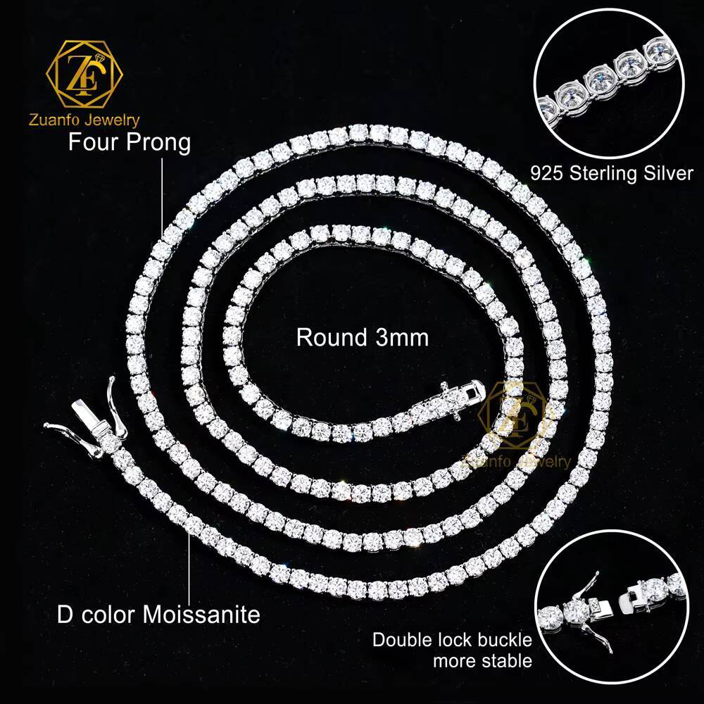Popular Hiphop Style Tennis Chain 925 Silver Iced Out D VVS1 2mm-6.5mm Moissnaite Diamond Tennis Necklace for Women Men