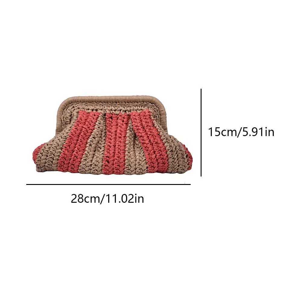Straw Clutch Handbag Straw Evening Bag Handmade Clutch Purse Cloud Dumpling Bag Striped Woven Handbag for Party Vacation Y250730