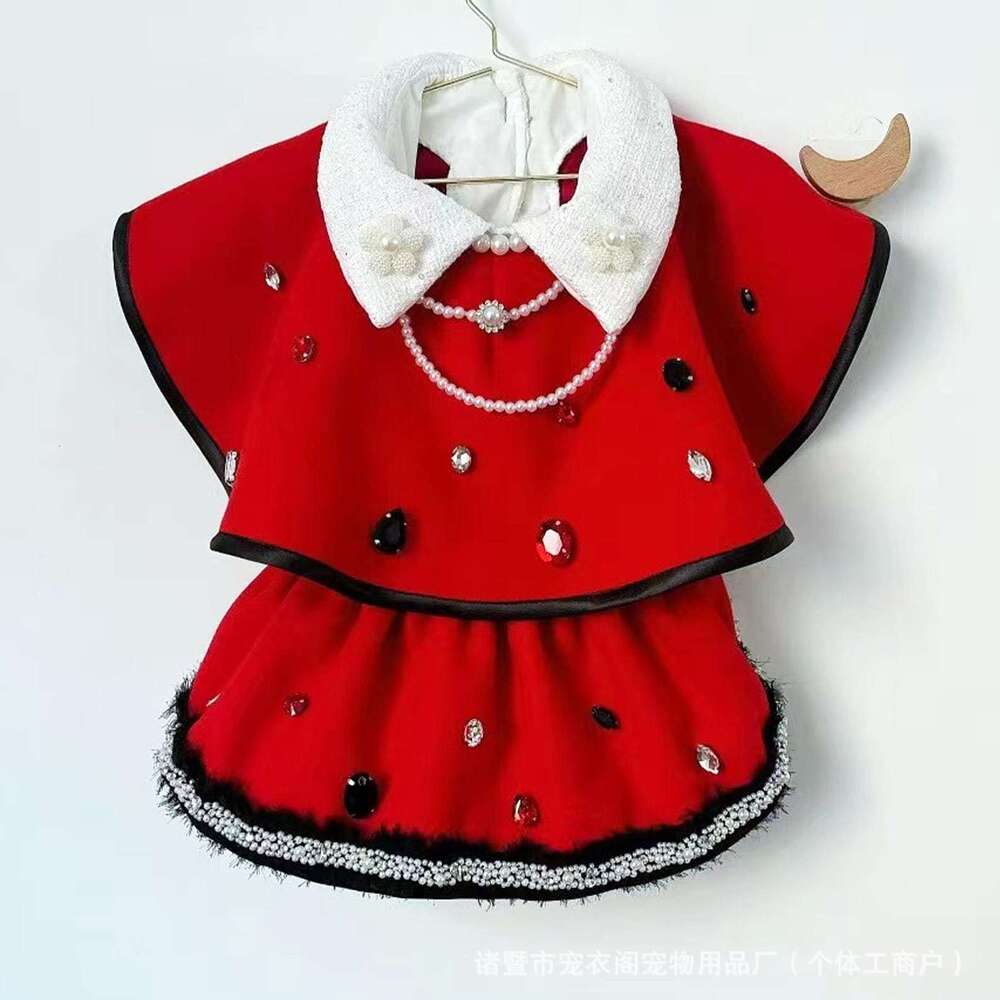 Cape Dress Pet Cloak Red New Year Teddy Small Dog