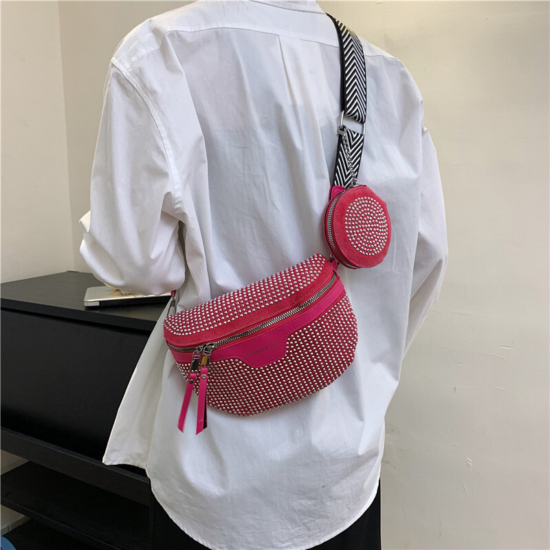 2024 New Ins Super Hot Internet Celebrity Women's Stylish Waist Fashionable Personality Trendy Rhinestone Single Shoulder Crossbody Bag ddmymoon