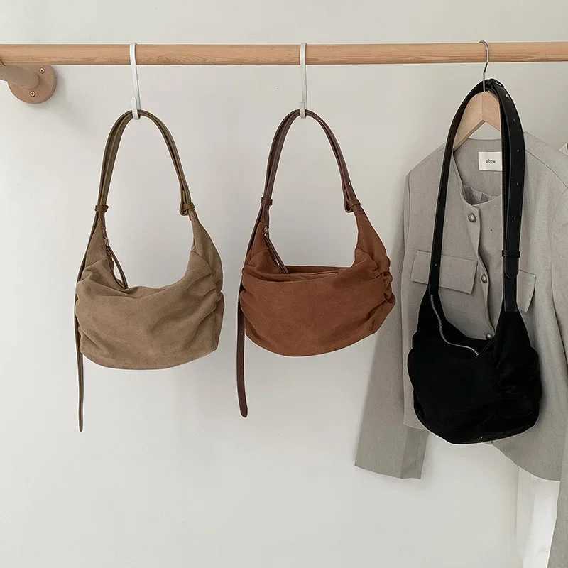 Scrub Leather women Axillary bags design ladies handbag female hobos Shoulder Crossbody bag Faux Suede tote bolsa brown Y250730