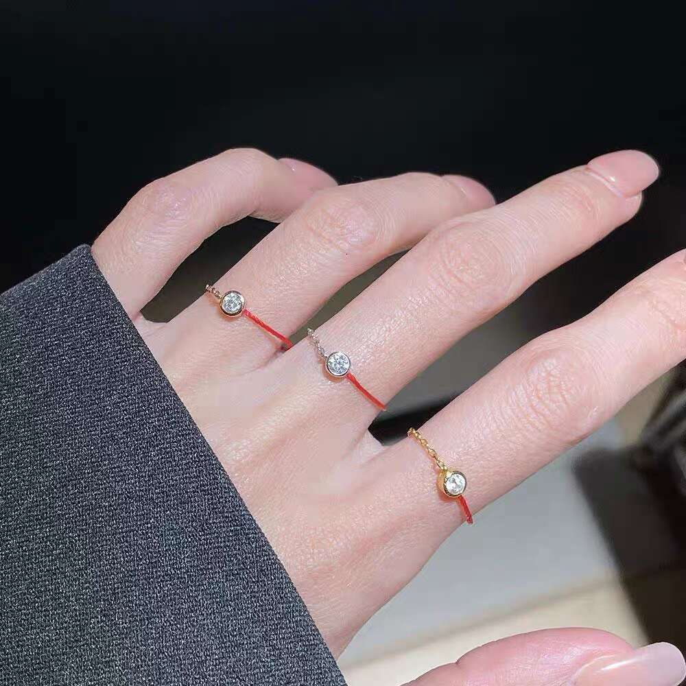 France Paris Bubble Single Diamond Red Rope Lucky Zodiac Year and Month Old Versatile Unique Ring for Women Trendy