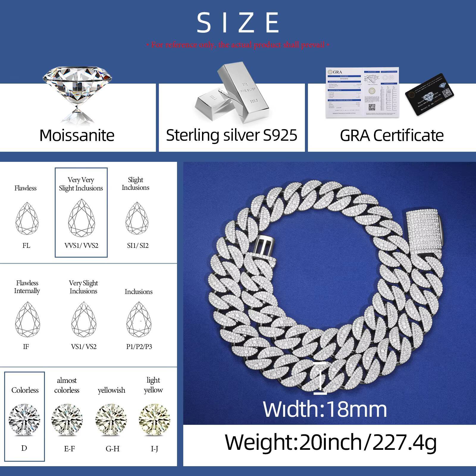 Factory Wholesale 18mm 925 Sterling Silver VVS Moissanite Diamond Iced Out Cuban Link Chain Hip Hop Necklace Mens Jewelry