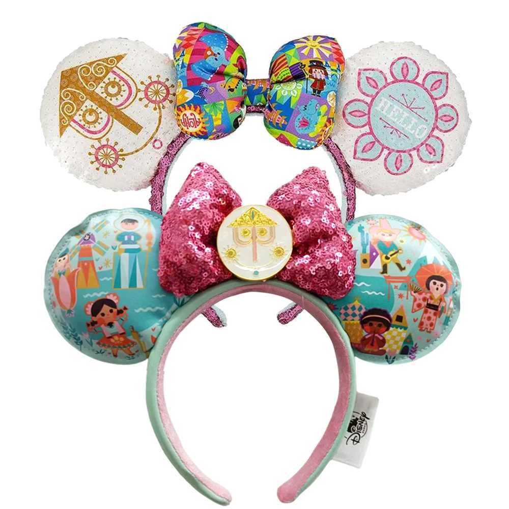 Disney Small World Mickey Mouse Headband Disneyland Minnie Ears HELLO/GOOD BYE Sequins Headwear Children Girl Toys DecorationXJ250504