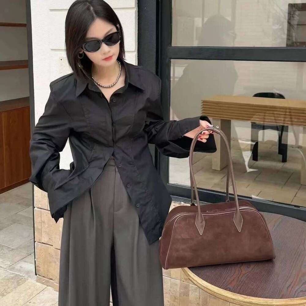 Suede Cowhide Large Capacity Boston Underarm Ladies Brown Women's Fashion Commuter Bowling Frosted Shoulder Bag Coffe Red 250731