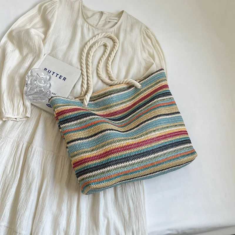 Ethnic bluegrass woven colorful stripes niche single-shoulder portable commuter fashion bag Y250730