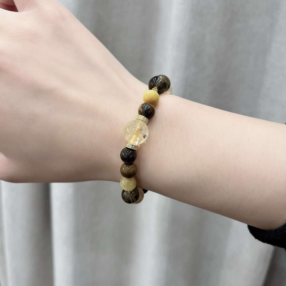 New Chinese Melad Wind Yellow Crystal Gold Lucky Style Natural Tiger Eye Stone High-end Niche Bracelet d9a