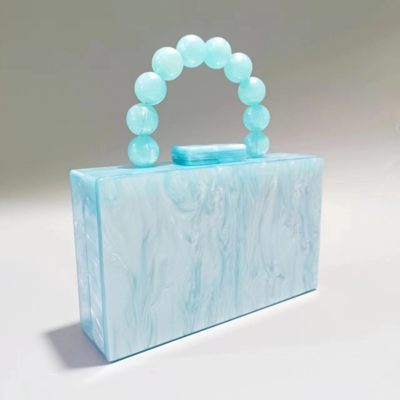 Fashionable Womans Pearl-Like Acrylic Bead Embellished Evening Clutch with Handle