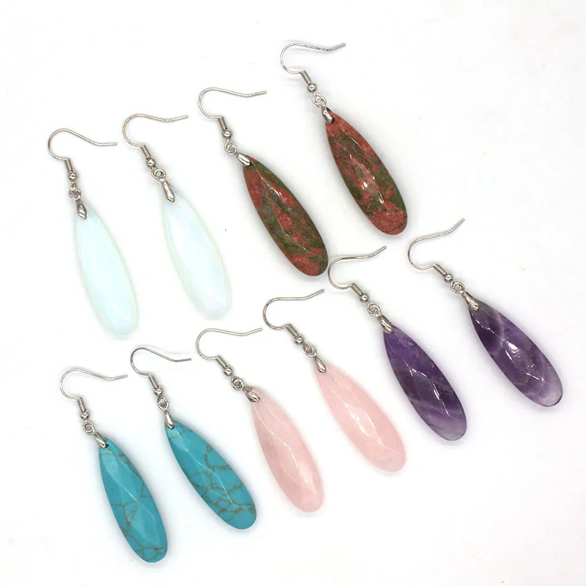 Natural Crystal Stone Faceted Earrings For Women Lapis Lazuli Amethyst Rose Quartz Dangle Hook Drop Agate Stone Earring Jewelry 250730